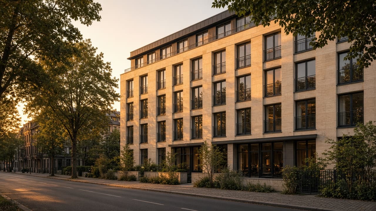 Berlin residential skyline at golden hour